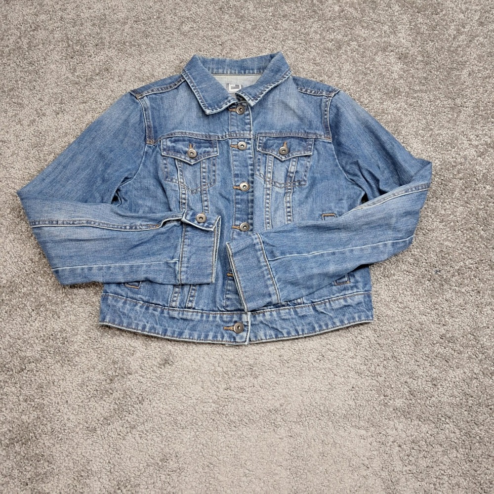 JCP Womens Medium Wash 100% Cotton Denim Trucker Jacket Blue Size Medium